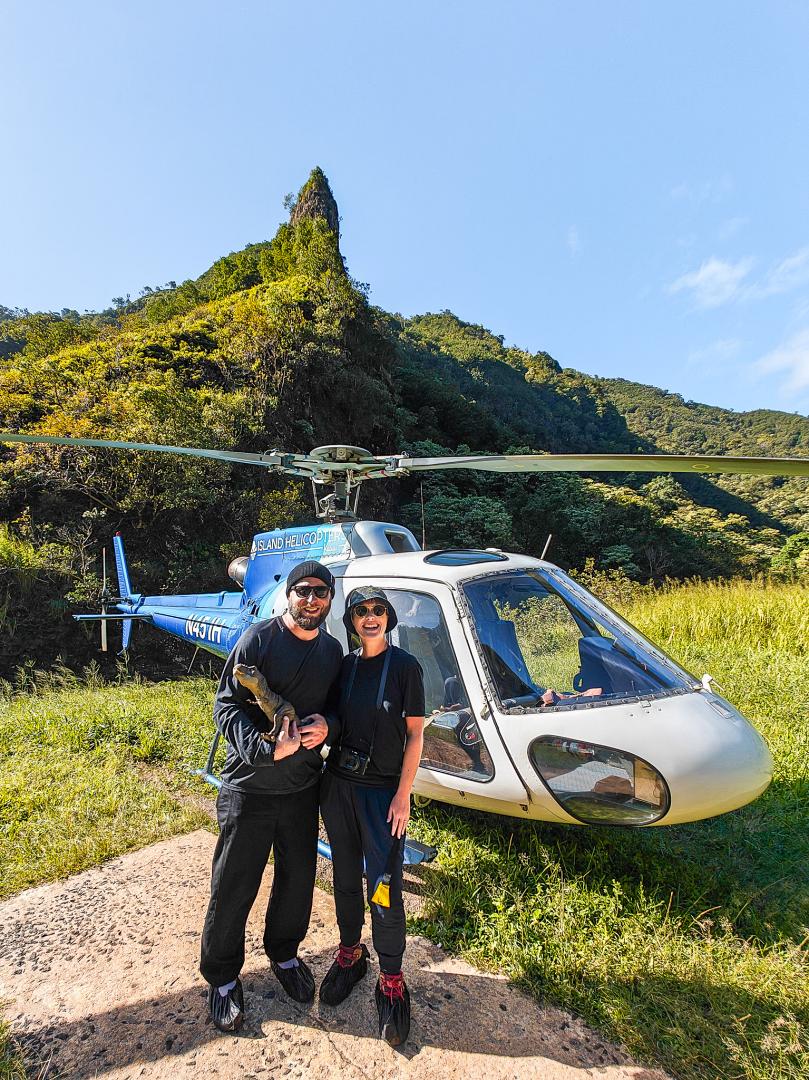 Island Helicopters landing at Jurassic Falls