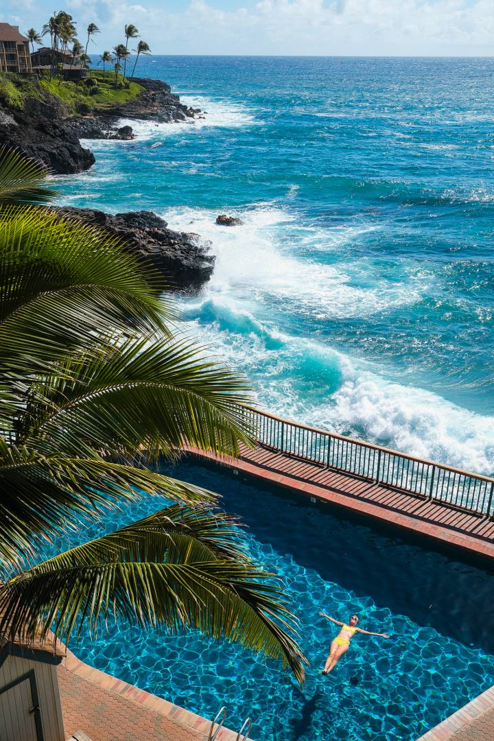 Oceanfront pool at Castle Resort Poipu Shores, Kauai